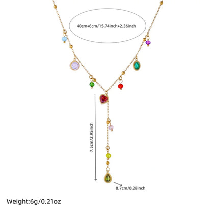 DIEYURO 316L Stainless Steel Color Zircon Heart Round Water Drop Tassel Pendant Necklace Women New Fashion Neck Chain Jewelry