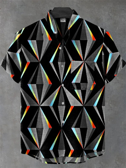 Men's Linen Batik Shirt Retro Short Sleeved Top Fashionable Summer Casual Ethnic Clothing Shirt Plus Size Streetwear