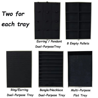 Black Rolling Jewelry Trolley Case with 10 Different Styles of Drawer Trays,  for Travel and Vendor Display Jewelry Set Props