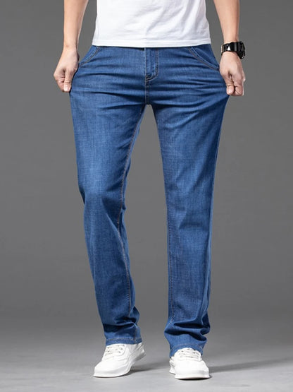 Plus Size 28-42 Men's Jeans Spring Summer Thin Business Classic Stretch Straight Denim Pants Male Brand Casual Loose Trousers
