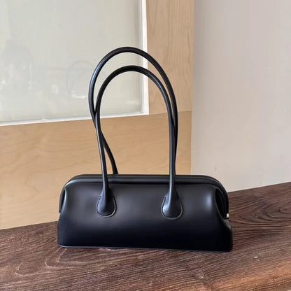 Modern Fashion Magnetic Attraction Clip Bowling Tote Light Yellow Cow Leather Women Handbag Long Handle Armpit Shoulder Bag