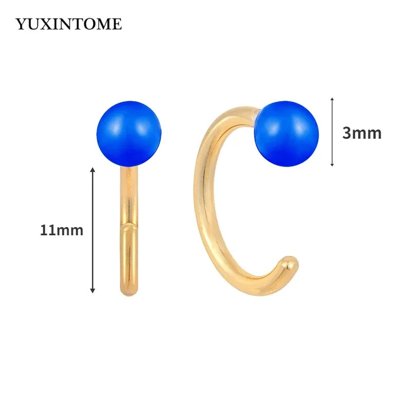 YUXINTOME Small 925 Sterling Silver Ear Needle C-Shaped Cartilage Piercing Stud Earrings For Women cartilage perforation Jewelry