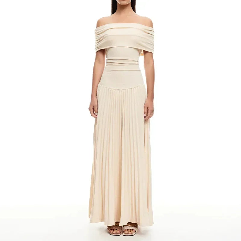 Elegant scoop neck pleated dress for women, slim party dresses for women, educational fashion, chic, summer, 2025