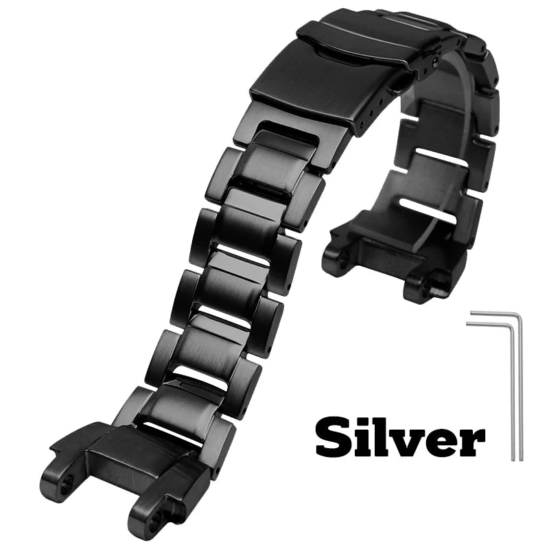 For Casio G-Shock MTG-B1000 Stainless Steel Watch Band Solid Metal Bulge Watch Strap Men Replacement Bracelet Accessories Silver