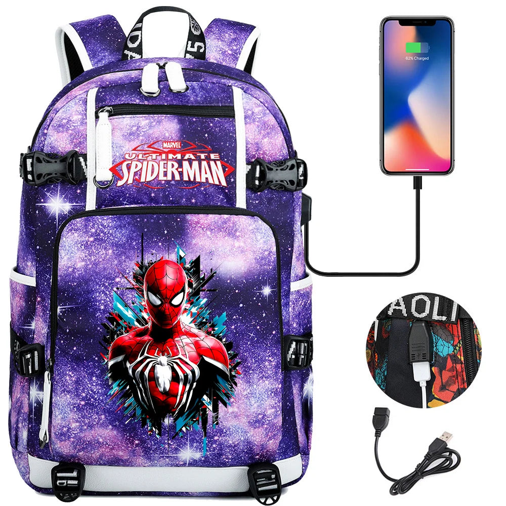 Superhero Spiderman School Backpack Travel Bags Large Waterproof Multifunction USB Charging Backpacks Travel Sport Duffel Bag