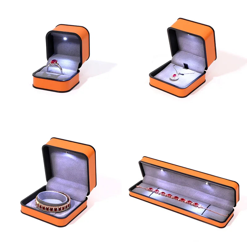 LED Enhanced Jewelry Box Round Black Frame Organizer for Rings Necklaces Bracelets Boutique  Gift Packaging
