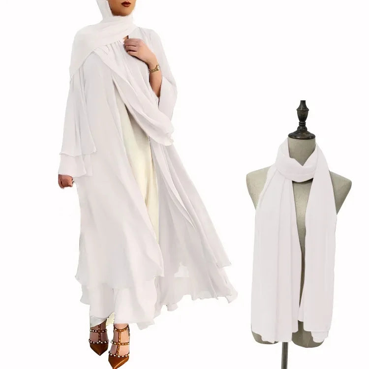 Ivory New Arrival Cross-border Best Seller Chiffon Cardigan Elegant Long Dress Solid Color Dress 21419