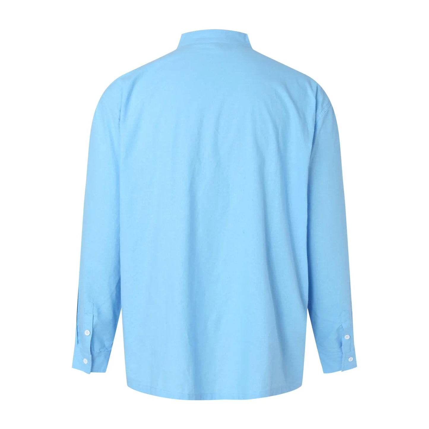 Mens Double Breasted Stand Up Solid Color Long Sleeved Shirt Male Pocket Regular-Fit Button-Down Work Man Shirt Camisa Masculina