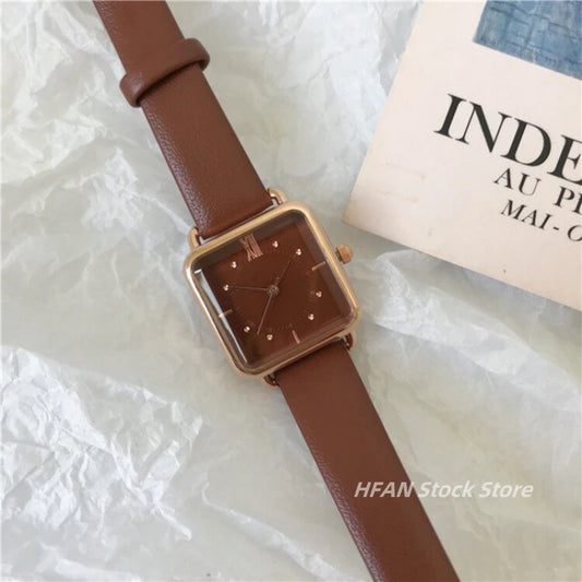 Women Watch Small Square Dial Thin Leather Strap Ladies Wristwatch Elegant Quartz Female Watches Casual Relogio Feminino