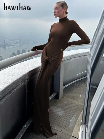 Hawthaw Women 2024 Spring Autumn Fashion Long Sleeve Party Club Streetwear Bodycon Red Long Dress Wholesale Items For Business