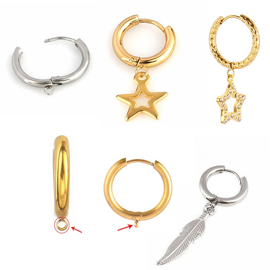 10pcs/Lot 316L Stainless Steel Hoop Earrings Findings Round Earrings Base For DIY Earrings Jewelry Making Supplies Accessories