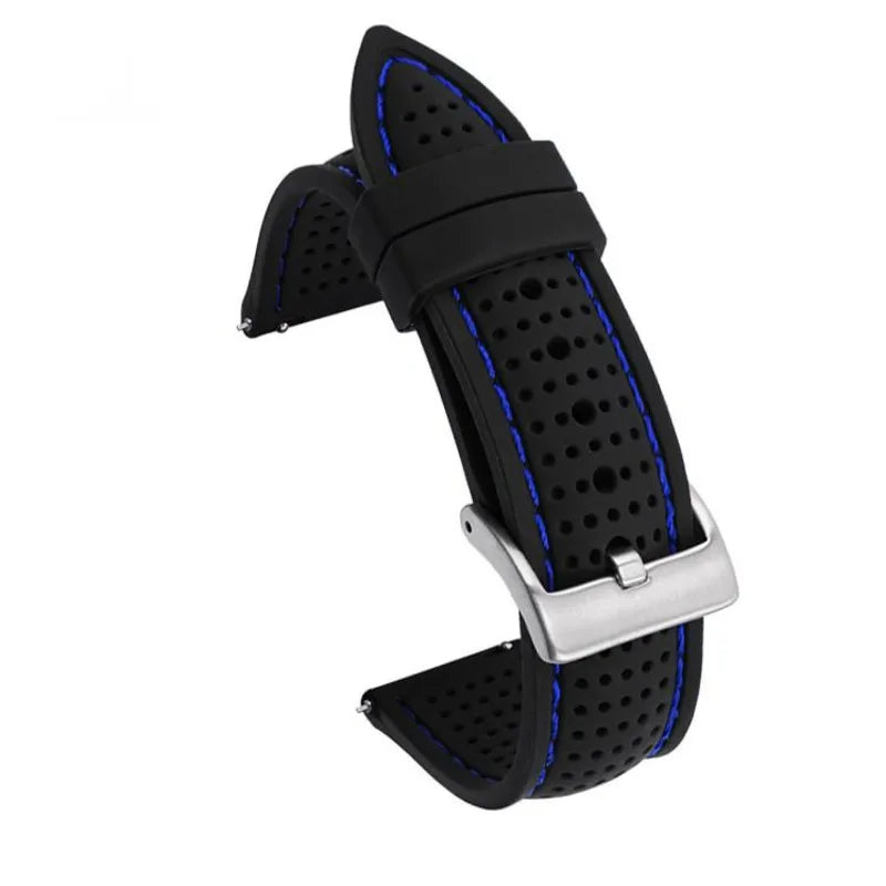 Universal Breathable Silicone Sports Band For 18mm 20mm 22mm 24mm Rubber Strap For T-issot O-mega Accessories Silver Buckle