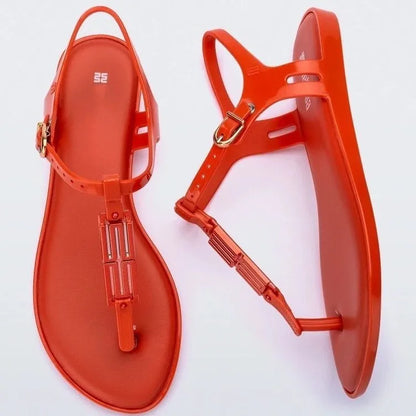 2025 New Arrival Brand Girl Fashion Flat Summer Women Metal Flip-flop Sandals Jelly Shoes Ladies Beach Shoes SM269