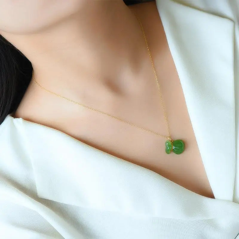 New in minimalist Natural Hotan Jade jasper blessing bag necklaces pendant simple national style charm clavicle chain jewelry