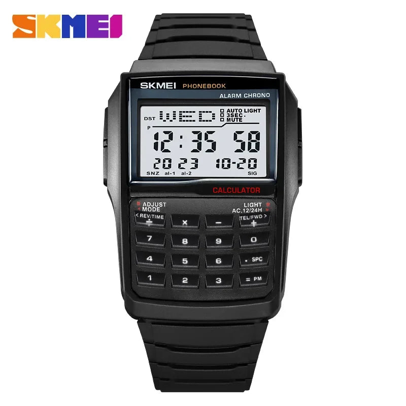 SKMEI 2255 Dual Time Sports calculator Watch for Men Countdown Casual Phone Book Digital Mens Wristwatches Montre Homme 1278