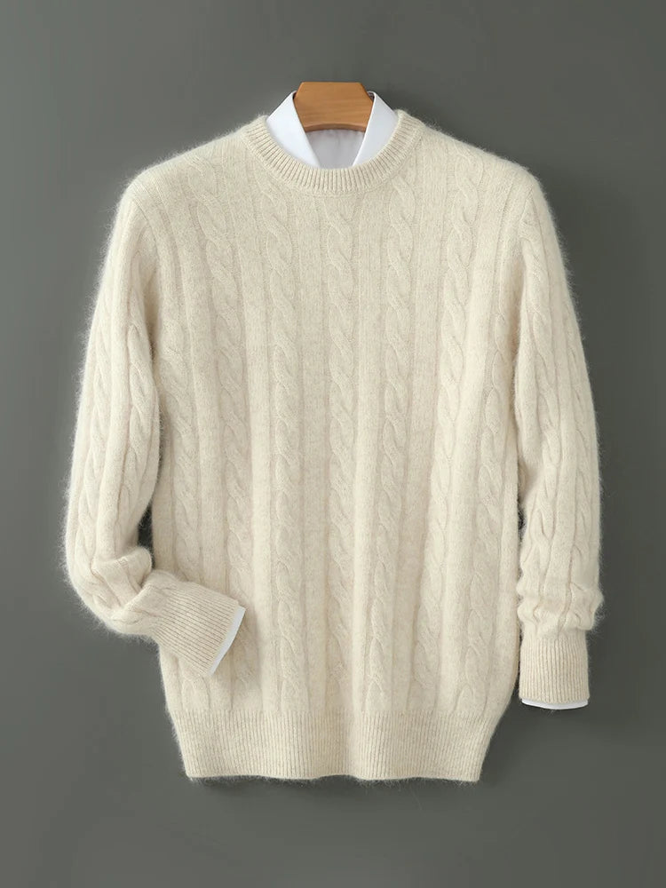 ANGEL Men's O-Neck Sweater Autumn Winter 100% Mink Cashmere Cable Knit Smart Casual Pullover Cashmere Knitwear High Quality Top