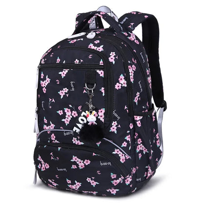 School Backpacks Girls 2024 Flower Print Backpack Women Pink Black School Bag Junior High School Students Mochilas Escolares New