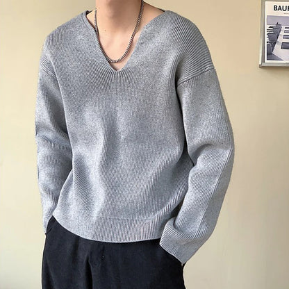 Men's Light Luxury Knitted Pullover Sweater Men Casual V Neck Solid Color Long Sleeve Knitwear Streetwear Korean Autumn Clothing