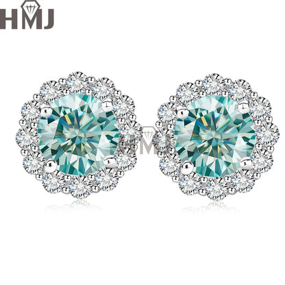 Moissanite Stud Earrings 1.0ct D Color Blue Green Black Champagne 925 Silver Plated White 18K  Gold jewelry for woman