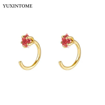 YUXINTOME Small 925 Sterling Silver Ear Needle C-Shaped Cartilage Piercing Stud Earrings For Women cartilage perforation Jewelry
