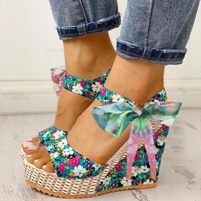 Heel Footwear Ladies Shoes Platform Floral Women's Lace-up Wedges Comfy Wedge Sandals For Women Dressy Sandals For Women