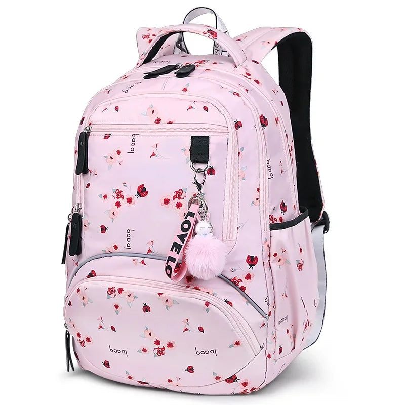 School Backpacks Girls 2024 Flower Print Backpack Women Pink Black School Bag Junior High School Students Mochilas Escolares New
