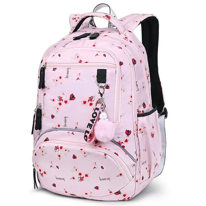 School Backpacks Girls 2024 Flower Print Backpack Women Pink Black School Bag Junior High School Students Mochilas Escolares New