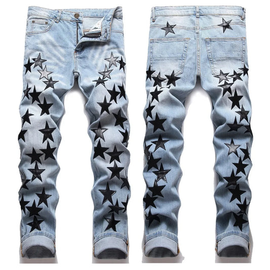 Men Straight Jean Denim Pants Jeans Loose Ankle Length Pant Pockets Casual Washed High Street Distressed Zipper Fly Spliced
