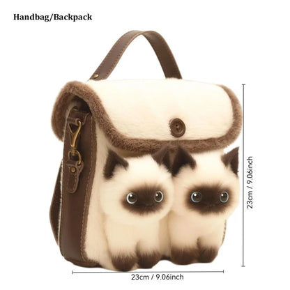 2025 Cute Plush Backpack Student Schoolbag Fashion Cartoon Furry Cat Bag Adorable Kitten Handbag for Woman Kids