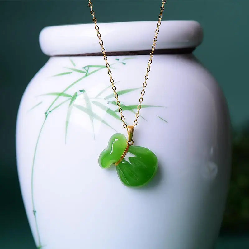New in minimalist Natural Hotan Jade jasper blessing bag necklaces pendant simple national style charm clavicle chain jewelry