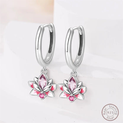 Hot 925 Sterling Silver Earrings Charm Simple Shining Lotus Zircon Wedding Women Jewelry Gift