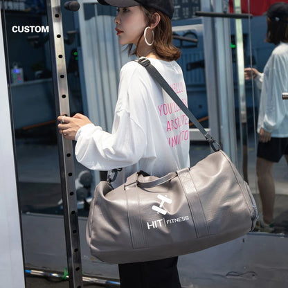 Custom logo Men's Fitness Sports Bag Duffel Oil Wax Pu Leather waterproof Swimming bag Travel Bag personality customization