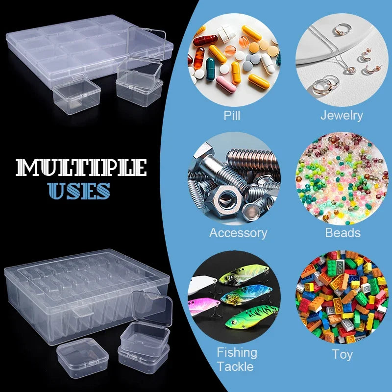 Small Bead Organizer Cases Plastic Organizer Box Mini Clear Bead Storage Container Box with Hinged Lid for DIY Jewelry Supply