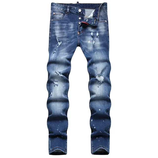 New Mens Ripped Jeans Dsq2 Men Skinny Jeans Light Blue Holes Pants Quality Male Stretch Slim Fashion Trousers Y2k