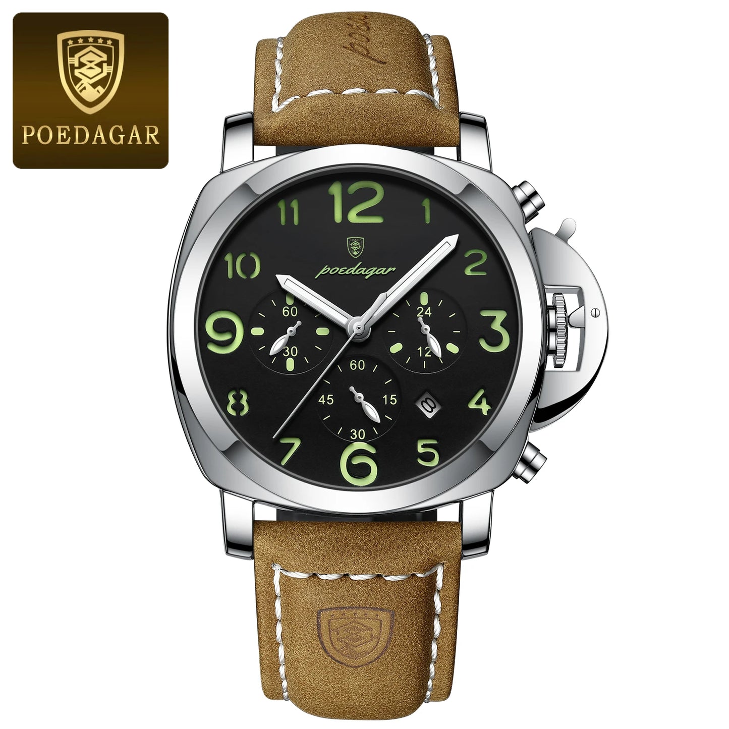 POEDAGAR Fashion Luxury Men Wristwatch Waterproof Luminous Chronograph Date Man Watch Unique Sports Leather Quartz Men's Watches
