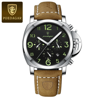 POEDAGAR Fashion Luxury Men Wristwatch Waterproof Luminous Chronograph Date Man Watch Unique Sports Leather Quartz Men's Watches