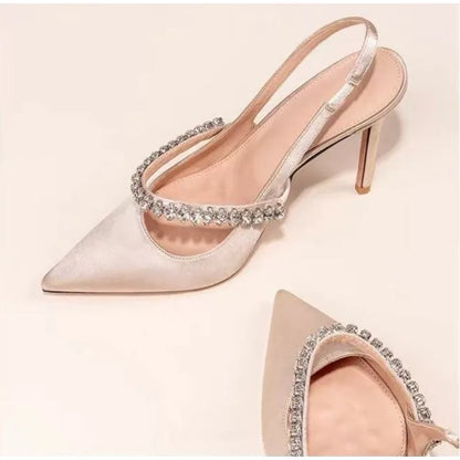 Brand Luxury Crystal High Heels Women's Sandals Pointed Toe Elegant Heeled Shoes Woman Sexy Summer Pumps Sandals Zapatos Mujer