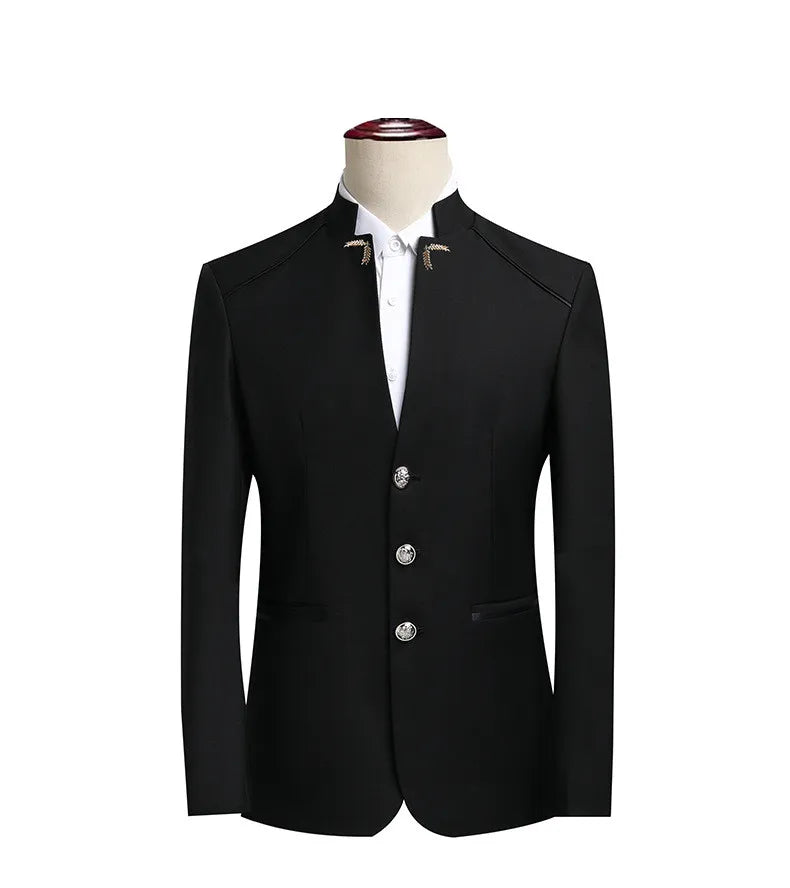 Elegant Black Chinese Dragon Embroidery Pattern Blazer for Men, Slim Fit Single-Breasted Gray Suit Jacket, Asian SizeM-6XL