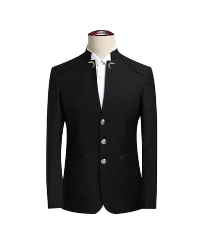 Elegant Black Chinese Dragon Embroidery Pattern Blazer for Men, Slim Fit Single-Breasted Gray Suit Jacket, Asian SizeM-6XL