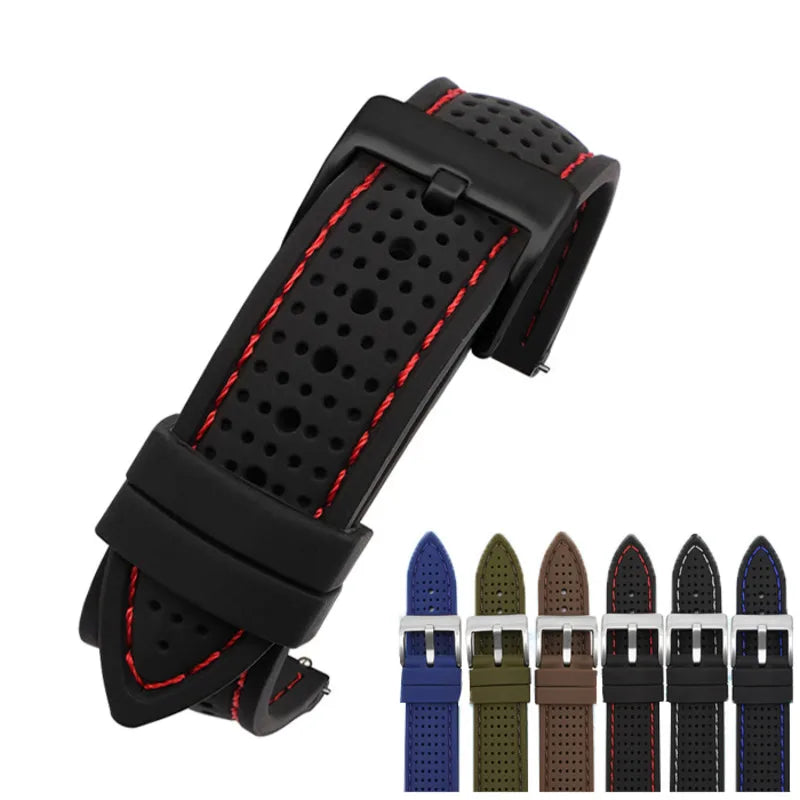 Universal Breathable Silicone Sports Band For 18mm 20mm 22mm 24mm Rubber Strap For T-issot O-mega Accessories Silver Buckle