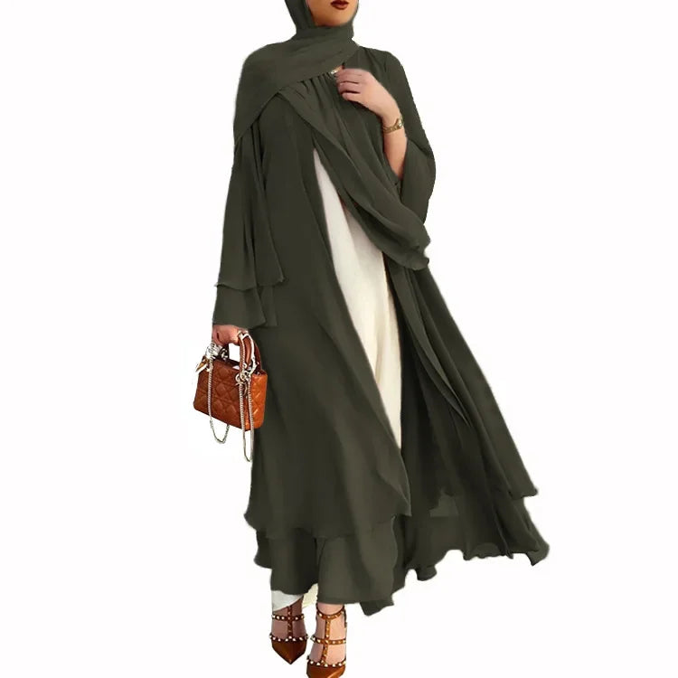 Ivory New Arrival Cross-border Best Seller Chiffon Cardigan Elegant Long Dress Solid Color Dress 21419