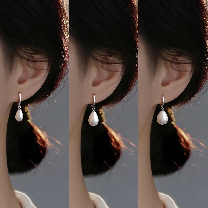 Real 925 Sterling Silver 1 Piece Baroque Pearl Hoop Earrings for Women Trendy Fine Jewelry Minmalist Water Drop Accessory