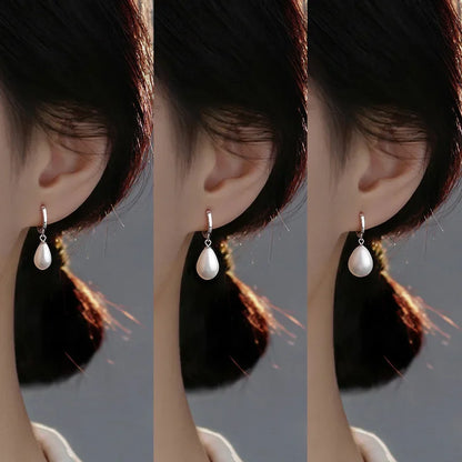 Real 925 Sterling Silver 1 Piece Baroque Pearl Hoop Earrings for Women Trendy Fine Jewelry Minmalist Water Drop Accessory