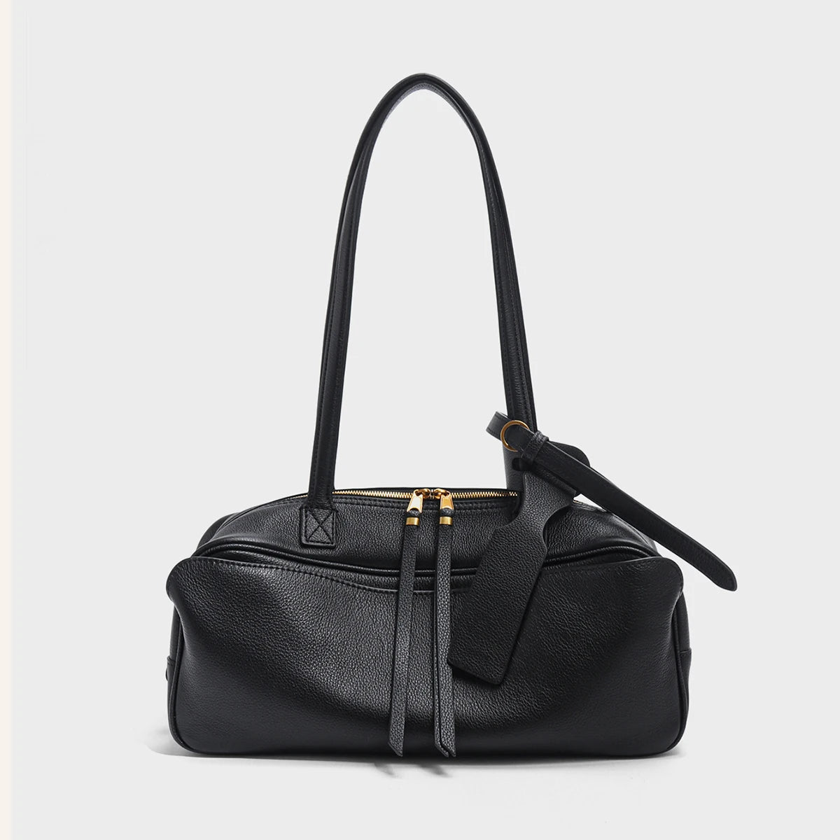 Free Gold Stamping First Letter 2025 Spring and Summer Genuine Leather Bowling New Women's Bag Simple First Layer Cowhide Boston