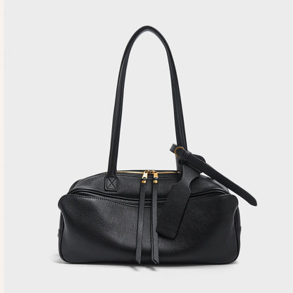 Free Gold Stamping First Letter 2025 Spring and Summer Genuine Leather Bowling New Women's Bag Simple First Layer Cowhide Boston