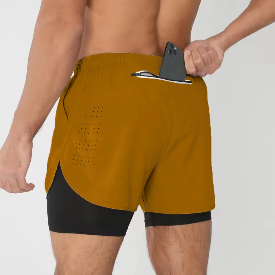 Men's Shorts Summer Sports Shorts 2 In 1 Quick Dry Workout Training Joggers Bodybuilding Fitness Short Pants Gyms Shorts Men