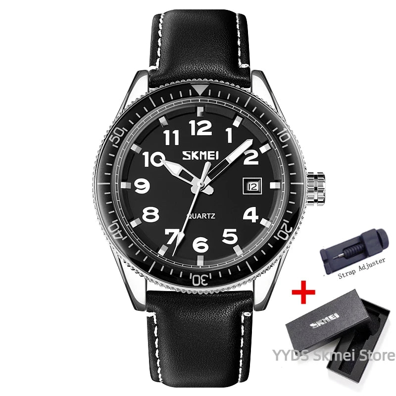 SKMEI 9232 Luxury Simple Sport Waterproof Men Business Mens Quartz Watches Leather Dial Wristwatches Calendar Clock Reloj Hombre