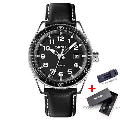 SKMEI 9232 Luxury Simple Sport Waterproof Men Business Mens Quartz Watches Leather Dial Wristwatches Calendar Clock Reloj Hombre