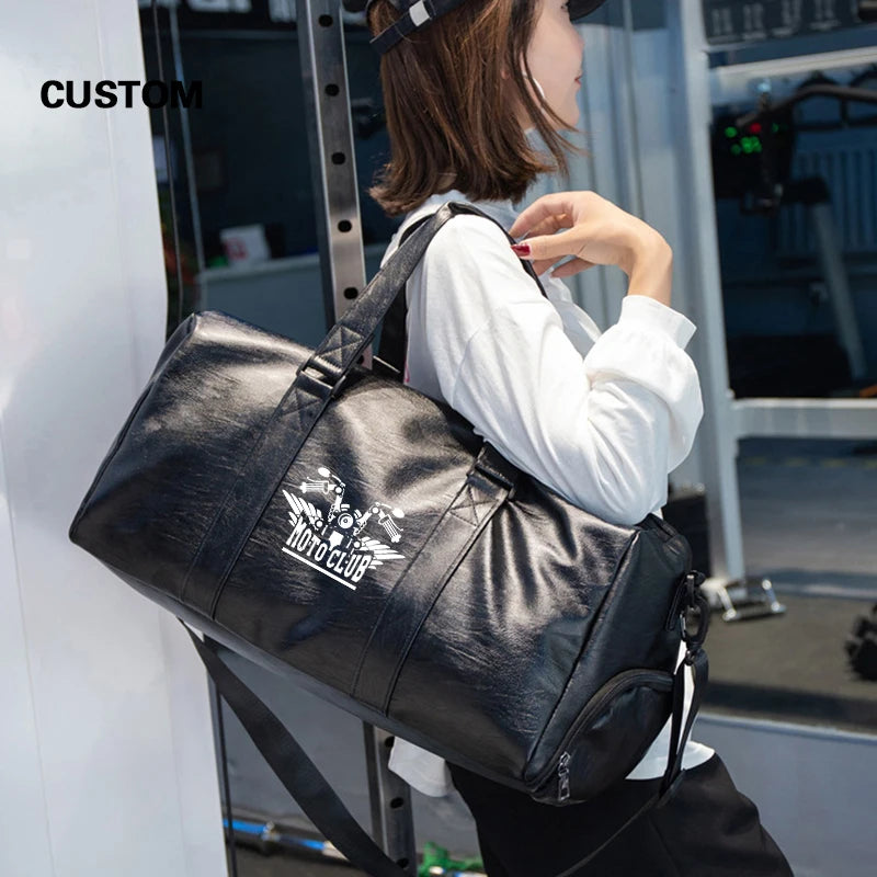 Custom logo Men's Fitness Sports Bag Duffel Oil Wax Pu Leather waterproof Swimming bag Travel Bag personality customization