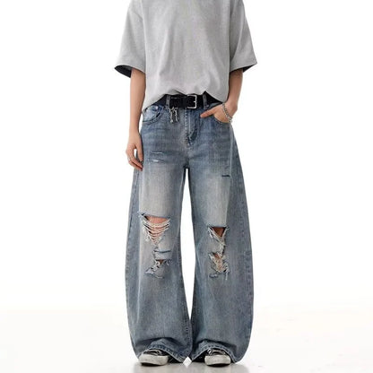 2025 American High Street Men's Ripped Jeans Y2K Vintage Straight Baggy Denim Pantalones Hombre Hip Hop Fashion Distressed Jean